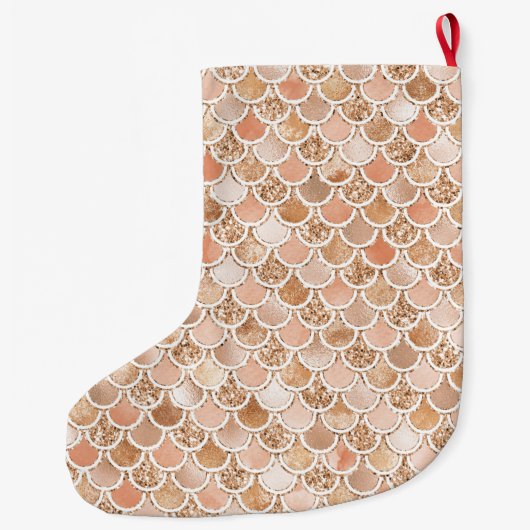 ピーチバラ赤面金ゴールドグリッターマーメイド ラージクリスマスストッキング (裏面)