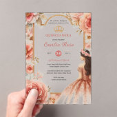 ピーチバラ金ゴールドキンセアニラドレスフローラクリン アクリル招待状 (インサイチュ (ポータブル))