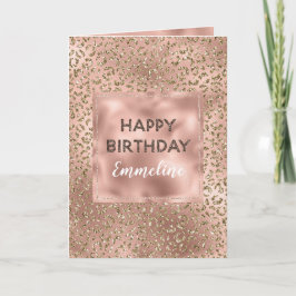 ピーチバラ金ゴールドヒョウ印刷グリッター誕生日 カード