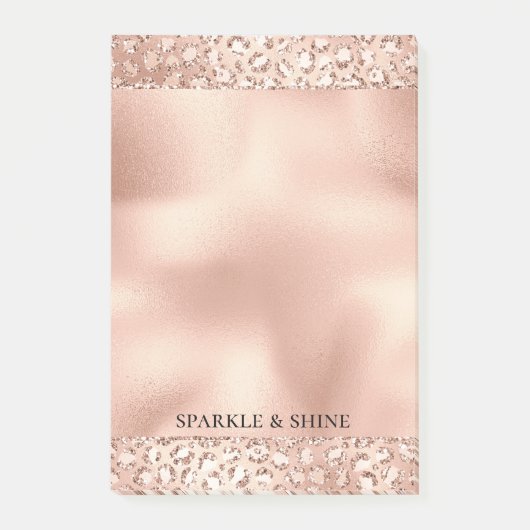 ピーチバラ金ゴールド赤面ピンクグリッツヒョウ印刷 ポストイット (正面)