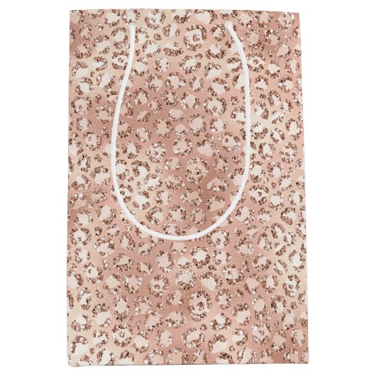 ピーチバラ金ゴールド赤面ピンクグリッツヒョウ印刷 ミディアムペーパーバッグ (正面)