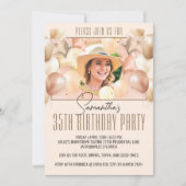 ピーチバルーンバースデーパーティフォト招待状 招待状 (正面)