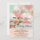 ピーチバルーンレース双子ベビーシャワー 招待状 (正面)