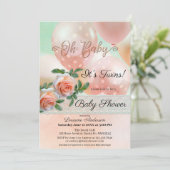 ピーチバルーンレース双子ベビーシャワー 招待状 (スタンド正面)