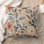 ピーチバーンオレンジネイビーダスティブルーフローラ クッション (ブランケット)