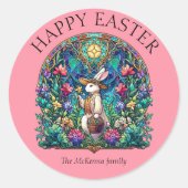 ピーチパステルバニーガーデナーステンドグラスイースター ラウンドシール (正面)