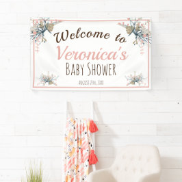 ピーチパステルボタニカルベビーシャワーウェルカム 横断幕