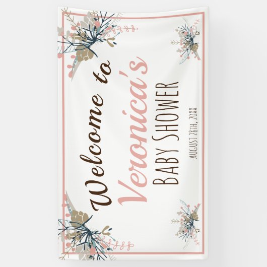 ピーチパステルボタニカルベビーシャワーウェルカム 横断幕 (縦)