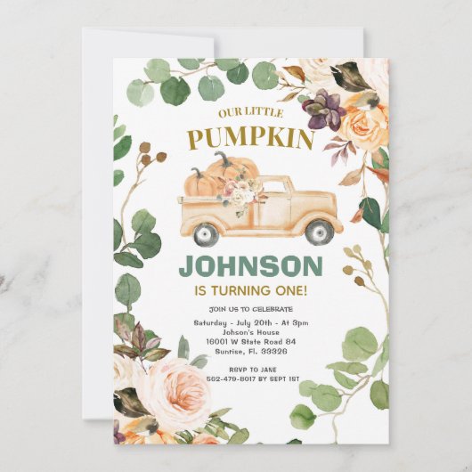 ピーチパンプキンパーティー秋1st Birthday 招待状 (正面)