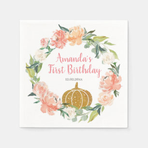 ピーチパンプキン誕生日紙ナプキンス スタンダードカクテルナプキン