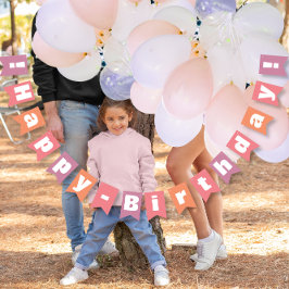 ピーチパーソナライズされたコーラルピンクハッピーバースデー バンティングフラッグ