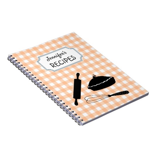 ピーチパーソナライズされたジンガムプレイドパターンレシピ ノートブック (右側)