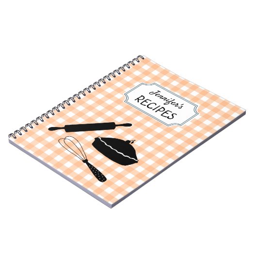 ピーチパーソナライズされたジンガムプレイドパターンレシピ ノートブック (左側)