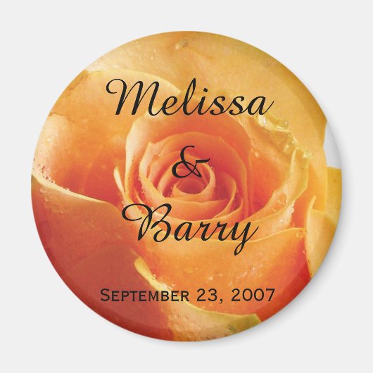 ピーチパーソナライズされたバラ結婚ズ マグネット (正面)