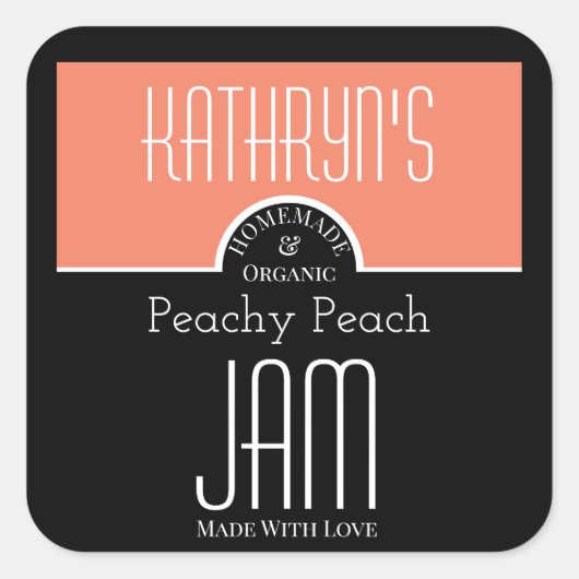 ピーチパーソナライズされた/アプリコットジャムラベル スクエアシール (正面)