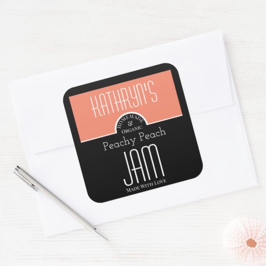 ピーチパーソナライズされた/アプリコットジャムラベル スクエアシール (封筒)