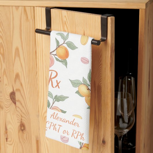 ピーチパーソナライズされた&アプリコット薬局 キッチンタオル (三つ折り)