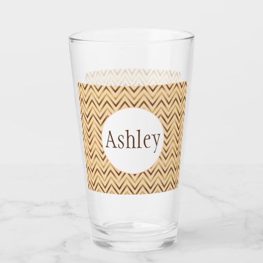 ピーチパーソナライズされた&金ゴールドシェブロンストライプ タンブラーグラス (裏面)