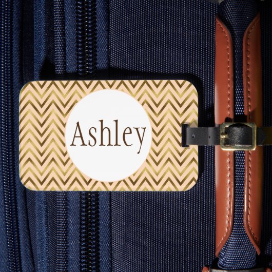 ピーチパーソナライズされた&金ゴールドシェブロンストライプ ラゲッジタグ (正面インサイチュ4)