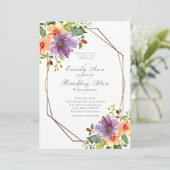 ピーチパープルウォーターカラーフローラエレガントな結婚式 招待状 (スタンド正面)