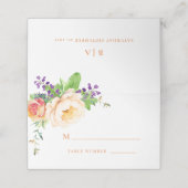 ピーチパープルクリームウォーターカラーフローラモノグラム プレイスカード (外部開封)