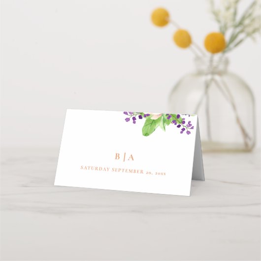 ピーチパープルクリームウォーターカラーフローラモノグラム プレイスカード (裏面)