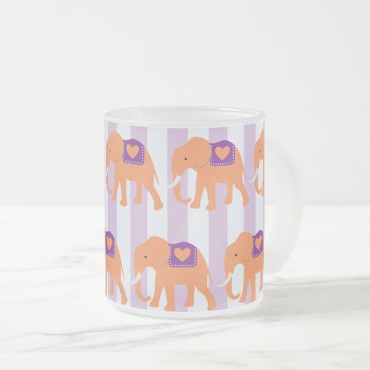 ピーチパープルゾウハートオンパープルストライプゾウ フロストグラスマグカップ (正面右)