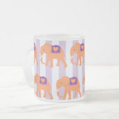 ピーチパープルゾウハートオンパープルストライプゾウ フロストグラスマグカップ (正面左)