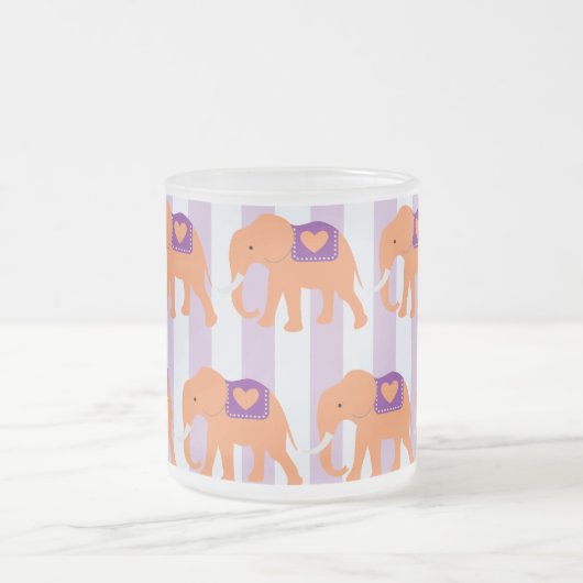 ピーチパープルゾウハートオンパープルストライプゾウ フロストグラスマグカップ (中央)