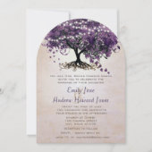 ピーチパープルハートリーフツリー結婚式招待状 招待状 (正面)