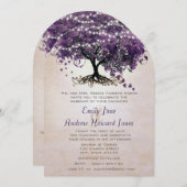 ピーチパープルハートリーフツリー結婚式招待状 招待状 (正面/裏面)