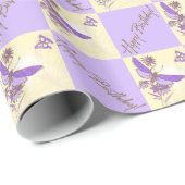 ピーチパープルバタフライ誕生日ラッピング紙 ラッピングペーパー (ロールコーナー)