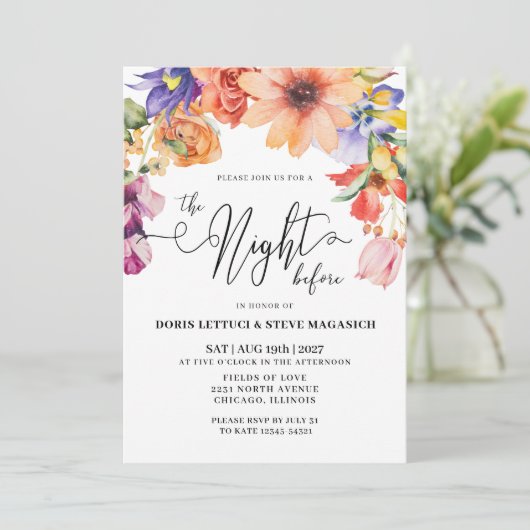 ピーチパープルピンクフローラリハーサルディナー 招待状 (スタンド正面)