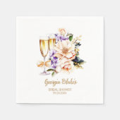 ピーチパープルフローラシャンパンガラスブライダルシャワー スタンダードカクテルナプキン (正面)