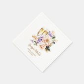 ピーチパープルフローラシャンパンガラスブライダルシャワー スタンダードカクテルナプキン (角)