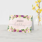 ピーチパープルフローラ水彩ハッピーバースデー カード (黄色い花)
