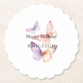 ピーチパープルラベンダー蝶誕生日 ペーパーコースター (正面)