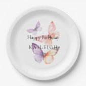 ピーチパープルラベンダー蝶誕生日 ペーパープレート (正面)