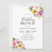 ピーチパープル赤面ウーマンズバースデーパーティーブランチ 招待状 (正面)
