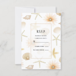 ピーチビーチシーシェルフラワーズモダンウェディングRSVP 招待状
