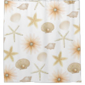 ピーチビーチシーシェル&フラワーズグモダンラム シャワーカーテン (正面)