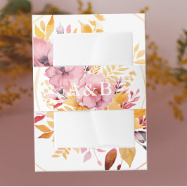 ピーチピンクとゴールデンイエローモノグラム結婚ズ 招待状ベリーバンド