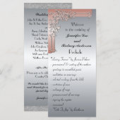 ピーチピンクとシルバーの結婚式 プログラムラックカード プログラム (正面/裏面)