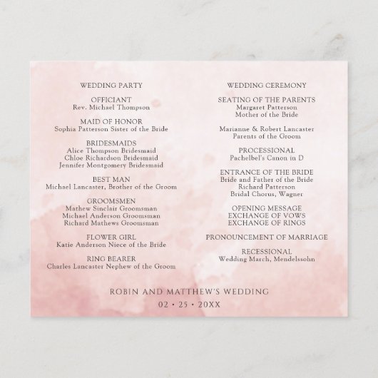 ピーチピンクとパープル結婚のタイムラインとプログラム (裏面)