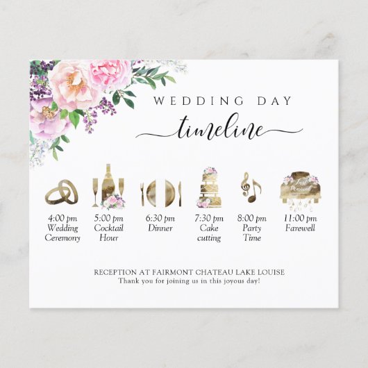 ピーチピンクとパープル結婚のタイムラインとプログラム (正面)