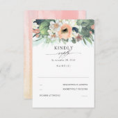 ピーチピンクとホワイトフローラ結婚式RSVP 出欠カード (正面/裏面)