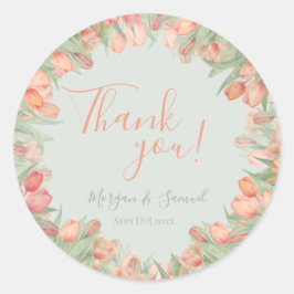 ピーチピンクとミントの春のチューリップ ありがとうございます ラウンドシール