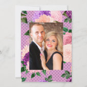 ピーチピンクとラベンダーパープルの花の結婚式 セーブザデート (裏面)