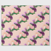 ピーチピンクとラベンダーパープルフローラ ラッピングペーパー (フラット)