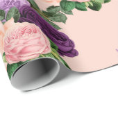 ピーチピンクとラベンダーパープルフローラ ラッピングペーパー (ロールコーナー)